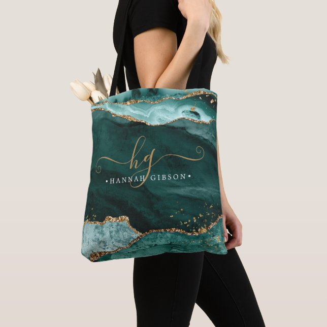 Tote Bag Agate Turquoise Turquoise Monogramme Parties scint (De près)