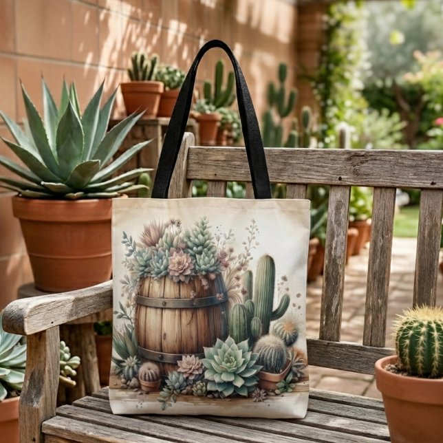 Tote Bag Agencement Rustique de Succulentes et de Cactus (Créateur téléchargé)