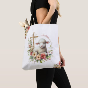 Tote Bag Agneau de Pâques personnalisé à l'aquarelle