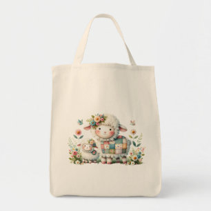 Tote Bag Agneaux mignons aux accents floraux et en écailles