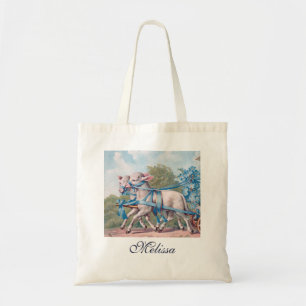 Tote Bag Agneaux vintages habillés en rubans bleus