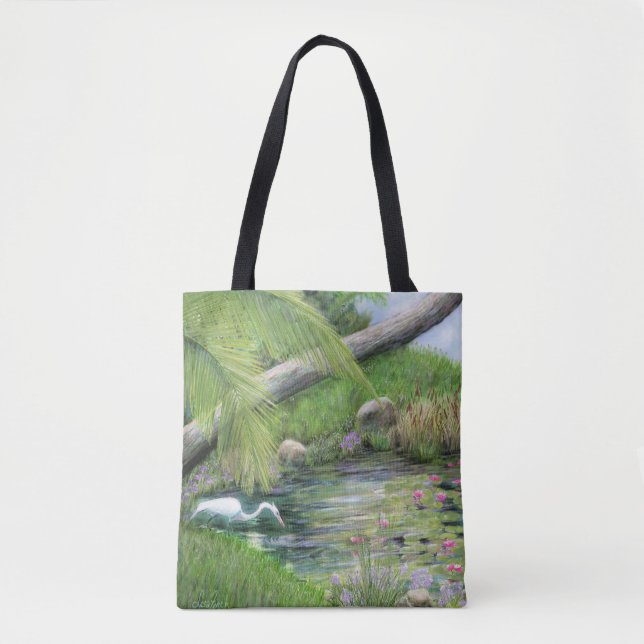 Tote Bag Aigrette sur étang  (Devant)