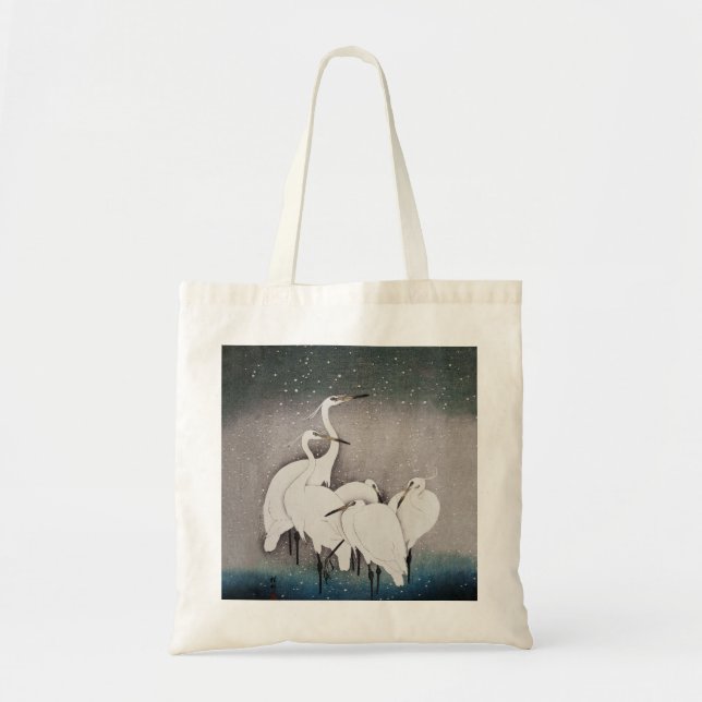 Tote Bag Aigrettes japonaises Grues Koson Neige d'hiver (Devant)