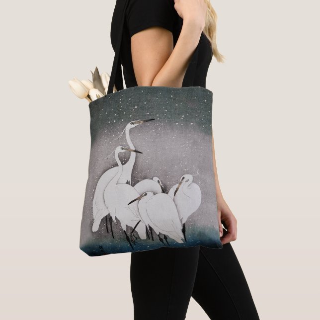 Tote Bag Aigrettes japonaises Grues Koson Neige d'hiver (De près)