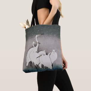 Tote Bag Aigrettes japonaises Grues Oiseau Hiver Neige Art
