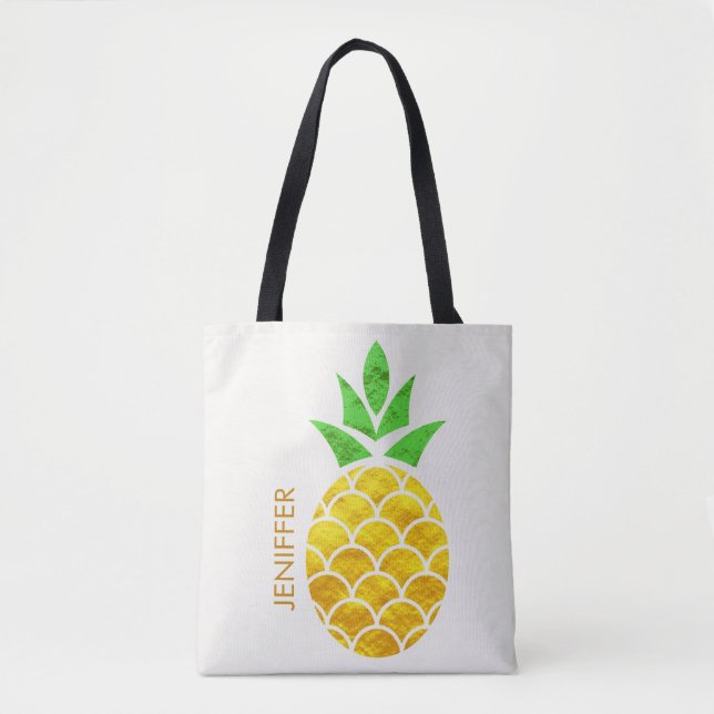 Tote Bag Aiguille d'été personnalisée Or Ananas géométrique (Devant)
