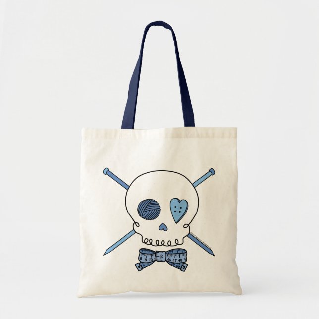 Tote Bag Aiguilles de crâne et de tricot (bleues) (Devant)