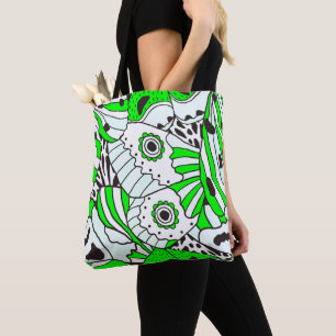 Tote Bag Aile à papillon noir blanc vert Abstrait