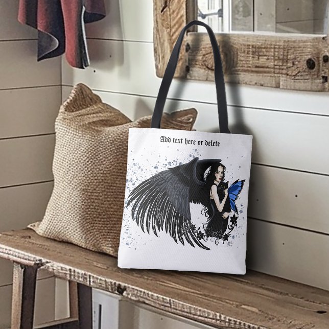 Tote Bag Ailes d'ange gothiques Chat noir Fée bleue (Créateur téléchargé)