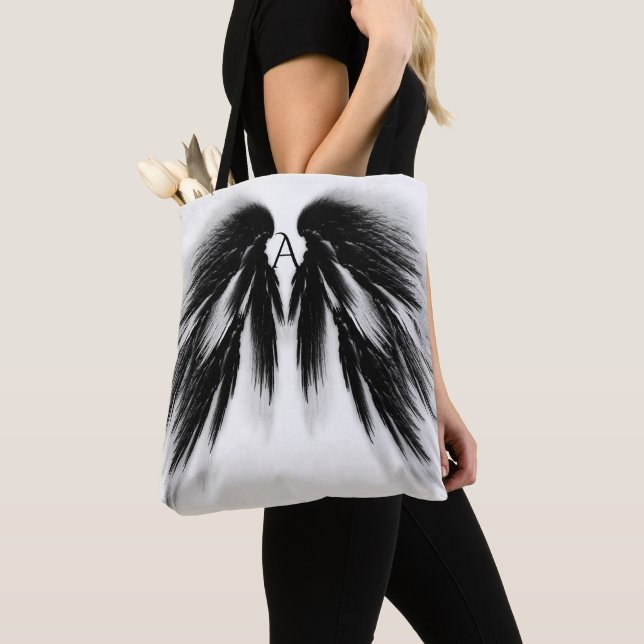 Tote Bag AILES D'ANGE Monogramme gris-noir (De près)