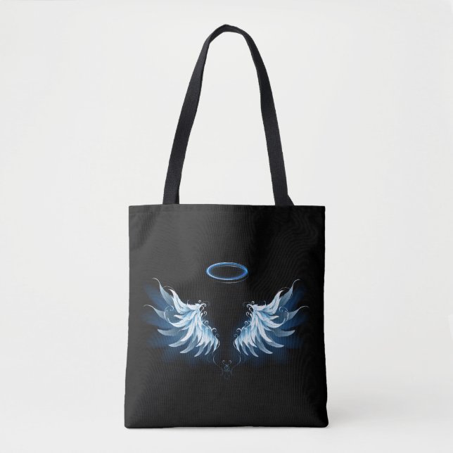 Tote Bag Ailes d'angle brillant bleu sur arrière - plan noi (Devant)