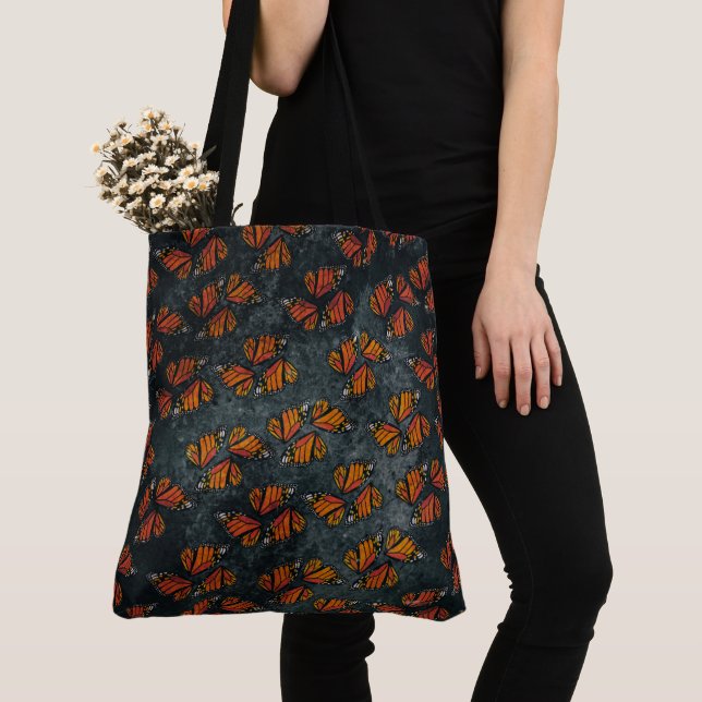 Tote Bag Ailes de papillon monarque orange marbrées gris (De près)