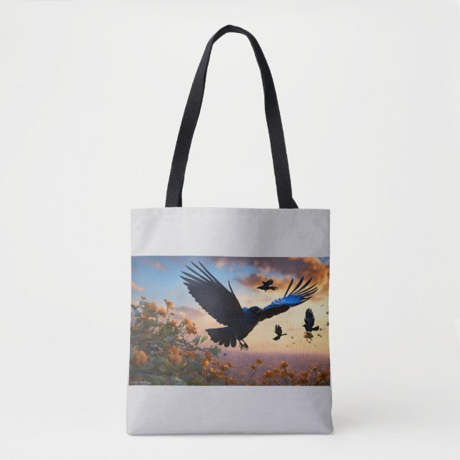 Tote Bag Ailes du Vent : Le Corbeau et le Moineau (Devant)