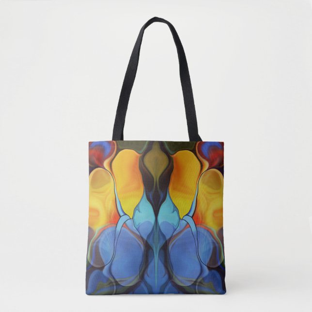 Tote Bag Ailes papillon Abstraites en bleu, violet, jaune (Devant)