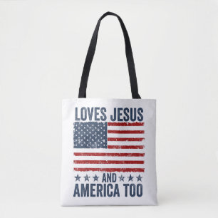 Tote Bag Aime Jésus et l'Amérique Trop Dieu Chrétien 4ème d