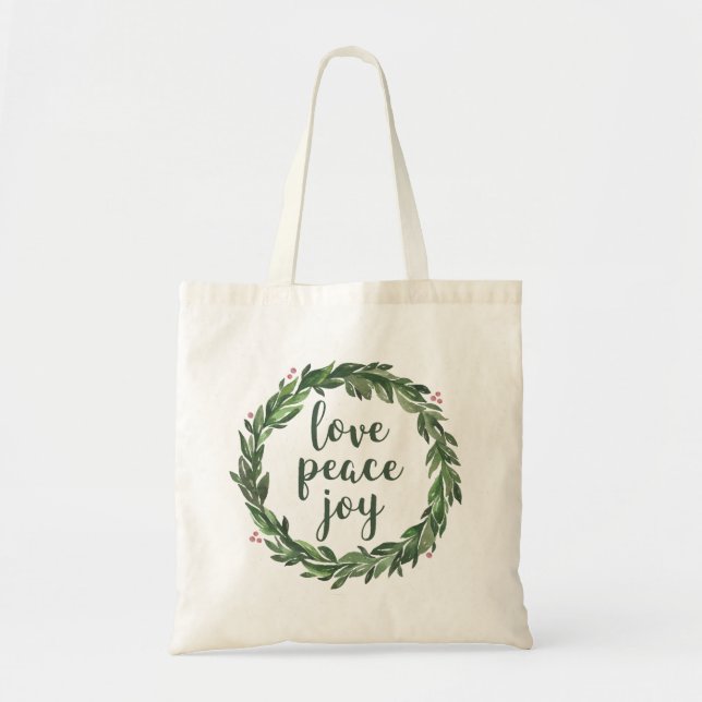 Tote Bag Aimez La Joie De La Paix. Aquarelle hiver couronne (Devant)