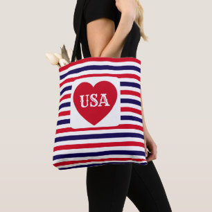 Tote Bag Aimez les États-Unis Patriotique Rouge Blanc Bleu