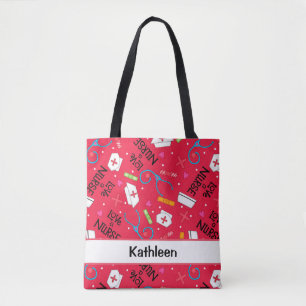 Tote Bag Aimez un nom rouge d'art d'infirmière personnalis
