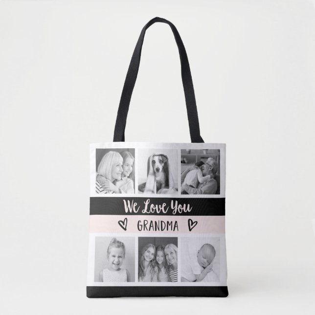Tote Bag Aimez-vous grand-mère| Grille de photos en bloc de (Devant)
