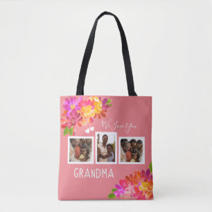 Tote Bag Aimez-vous grand-mère rose vif Florales Photos Fou