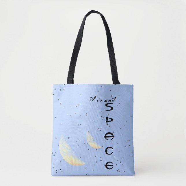Tote Bag Air et espace avec lunes et oiseaux sur bleu (Devant)