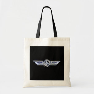 Tote Bag Air Pilote Chrome comme ailes Compass sur noir