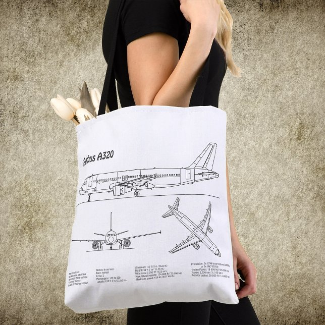 Tote Bag Airbus A320 - Plans de dessin de plan d'avion BD (Airbus A320 - Airplane Blueprint Drawing Plans BD. Tote Bag)