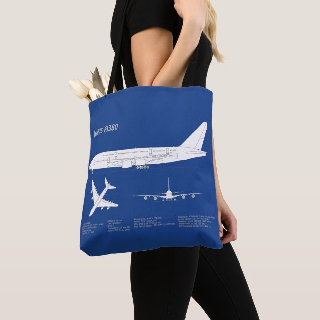 Tote Bag Airbus a380 - Plans de dessin de plan d'avion ABD (De près)