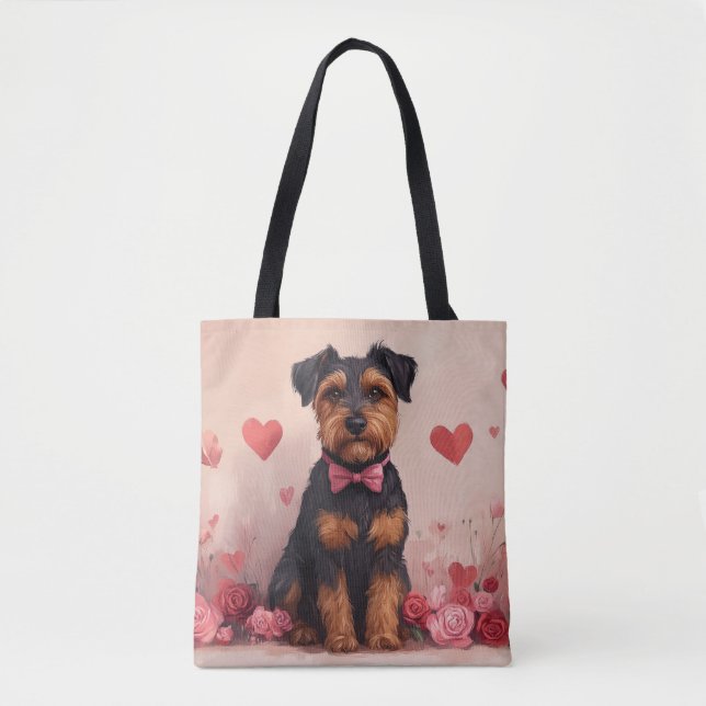 Tote Bag Airedale avec des roses - Saint-Valentin (Devant)