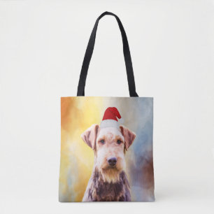 Tote Bag Airedale Chien Noël Santa Hat Art Portrait