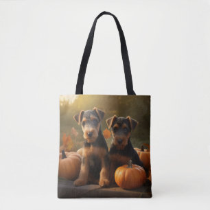 Tote Bag Airedale Chiot Automne Citrouille délice
