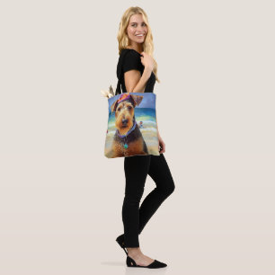 Tote Bag Airedale sur la plage, cadeau d'été pour les amour