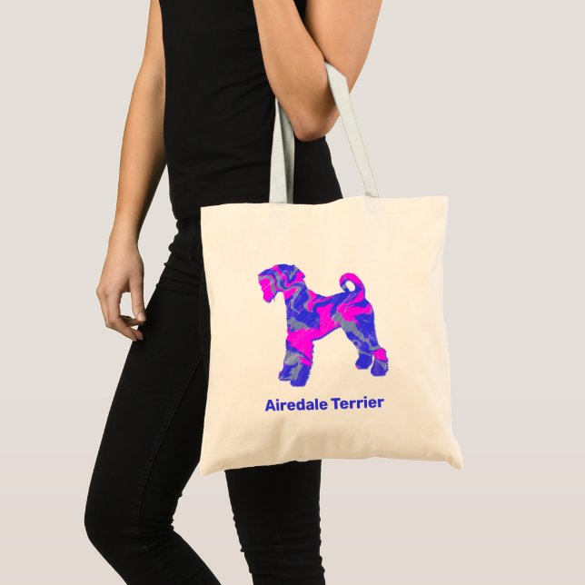 Tote Bag Airedale Terrier Dog Hot Rose & Blue (Devant (produit))