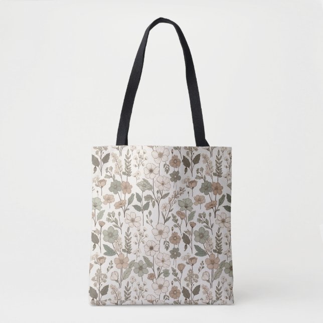 Tote Bag Airy Wildflowers in Cream & Sage (Devant)
