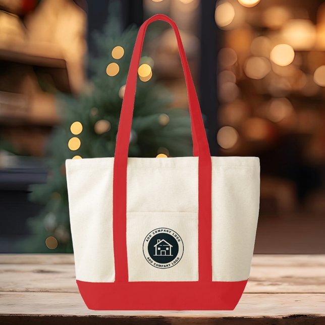 Tote Bag Ajouter le logo de l'entreprise Échange d'employés (Business Logo Red Handles Large Tote Bag)