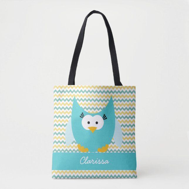 Tote Bag Ajouter Le Nom Chevron Stripe With Owl (Devant)