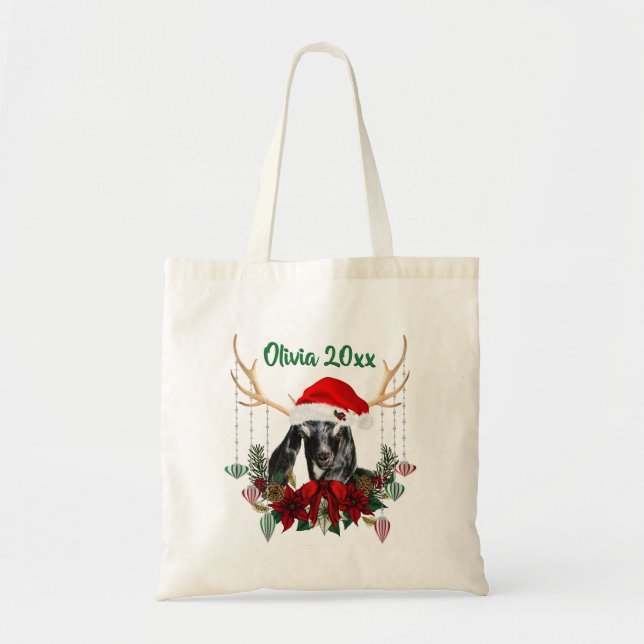 Tote Bag AJOUTER LE NOM - Joli Noël Nubian bébé chèvre goat (Devant)
