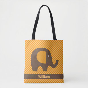 Tote Bag Ajouter Le Nom Orange Diagonal Stripe With Elephan