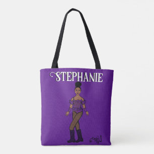 Tote Bag Ajouter un nom Dancer deux couleurs violet pierres