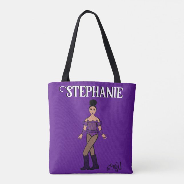 Tote Bag Ajouter un nom Dancer deux couleurs violet pierres (Dos)