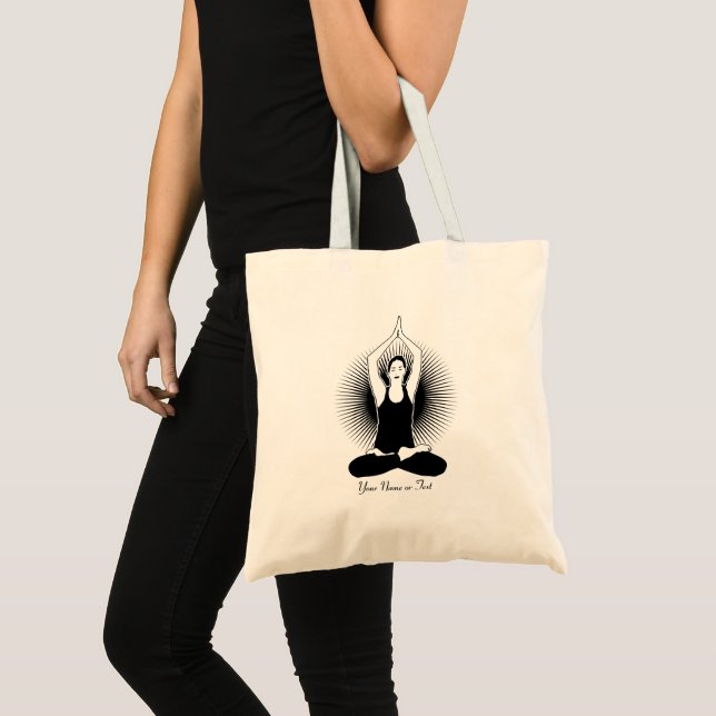 Tote Bag Ajouter un nom ou votre texte Yoga Lady Pose avec  (Devant (produit))