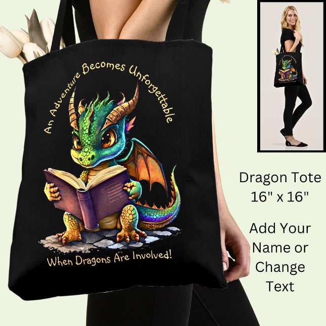 Tote Bag Ajouter un nom Texte, Aventure inoubliable, Dragon (Créateur téléchargé)