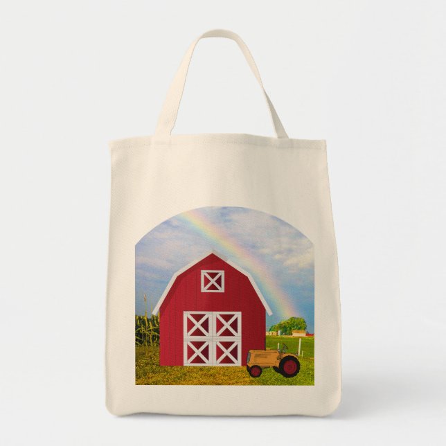 Tote Bag Ajouter votre nom à la grange rouge avec le ciel b (Devant)