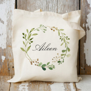 Tote Bag Ajouter votre nom Green Wreath