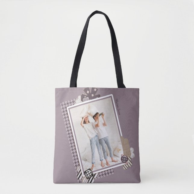 Tote Bag Ajouter Votre Propre Photo Modern Girly Nom Person (Devant)