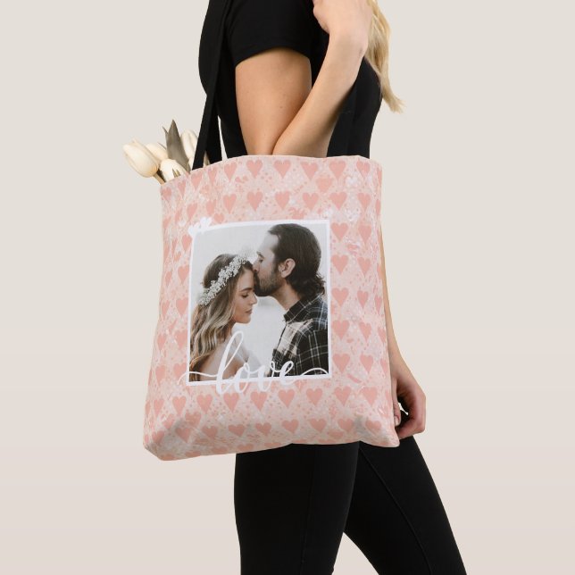 Tote Bag Ajouter votre propre photo personnalisée Coeurs d' (De près)