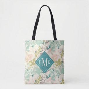 Tote Bag Ajoutez votre motif floral moderne du monogramme