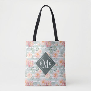 Tote Bag Ajoutez votre motif rose de rayure du monogramme
