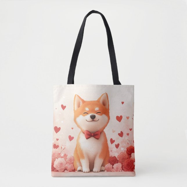 Tote Bag Akita avec des Roses - Saint-Valentin  (Devant)