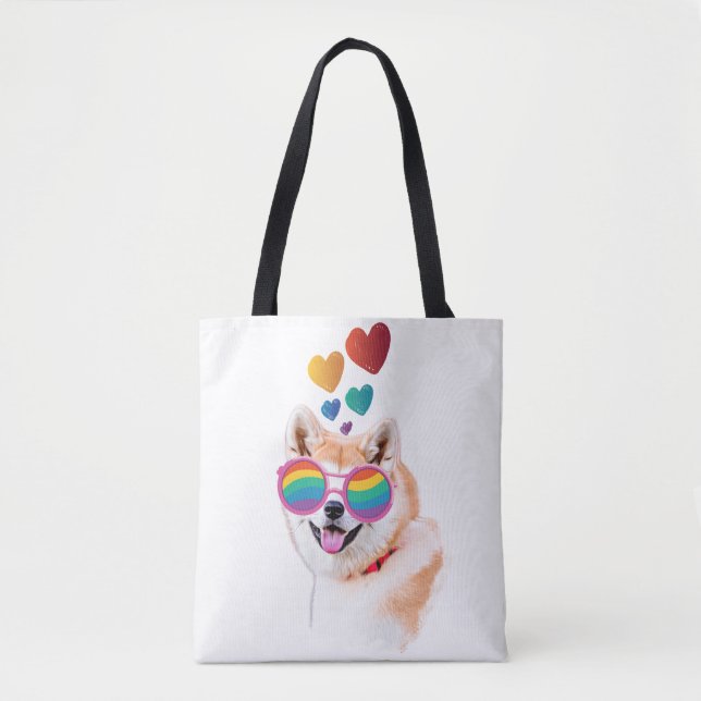 Tote Bag Akita Chien avec Coeurs Saint Valentin (Devant)